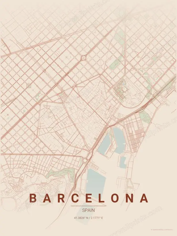 Barcelona City Map Print - Print 3 artwork