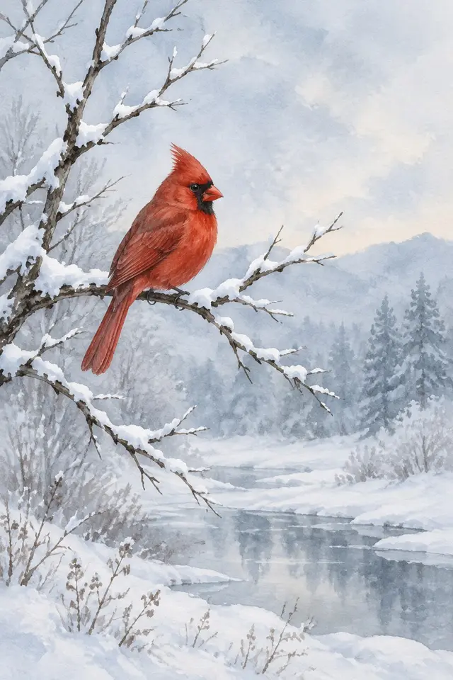 Winter Cardinals Watercolor Prints - Print 1 artwork