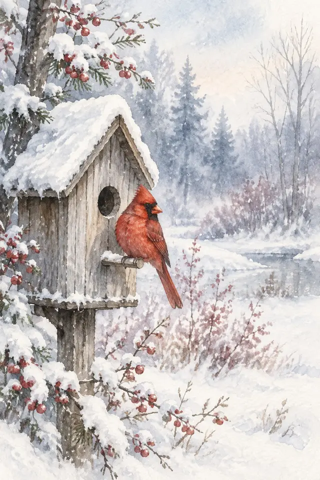 Winter Cardinals Watercolor Prints - Print 3 artwork