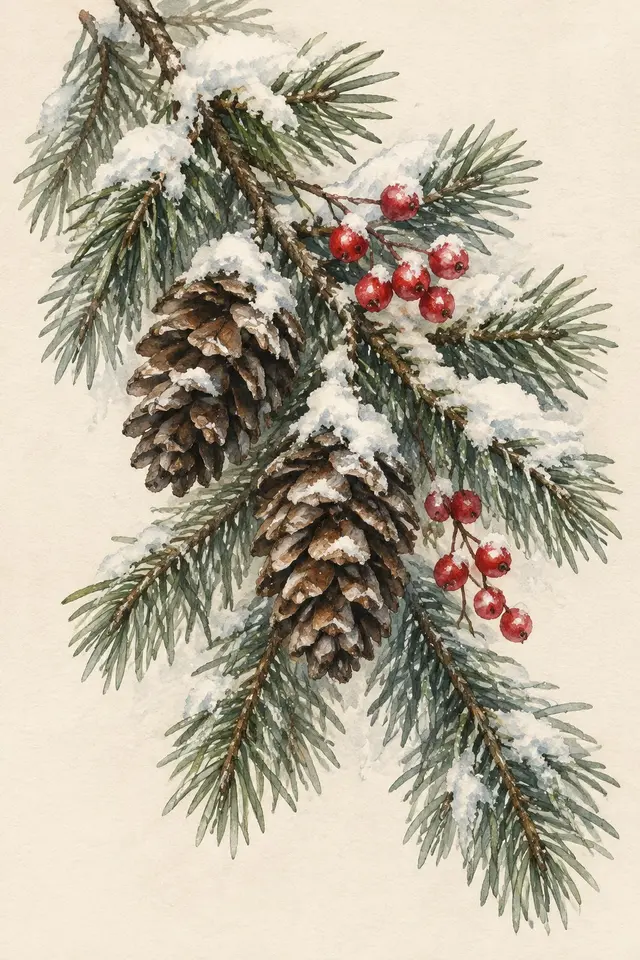 Winter Evergreen Botanical Prints - Print 1 artwork