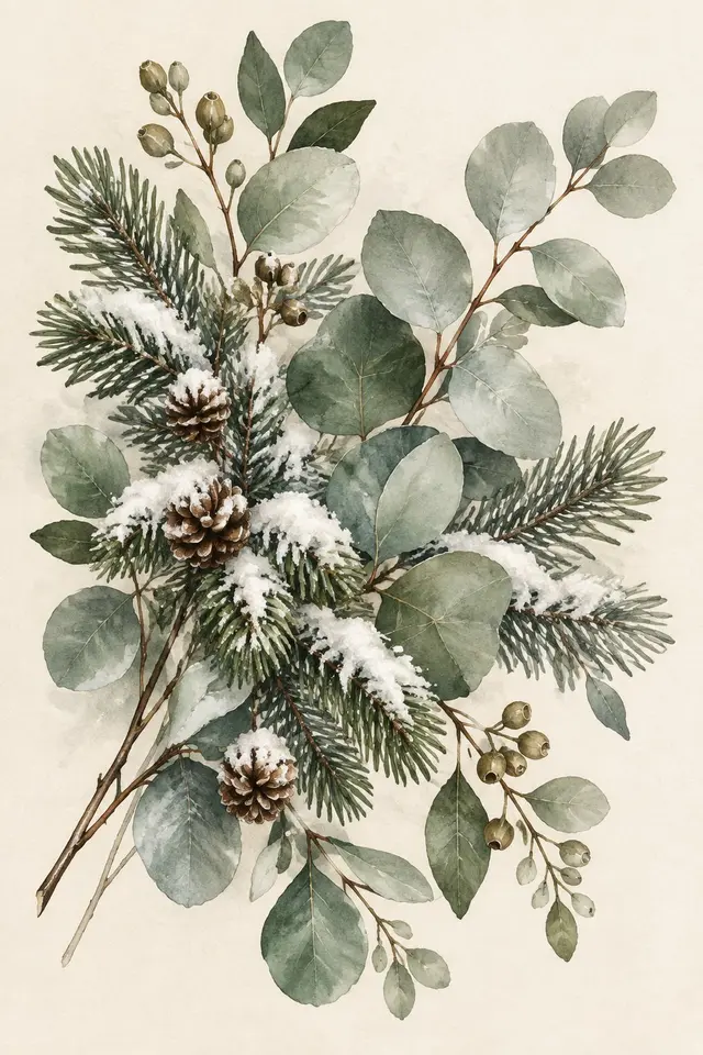 Winter Evergreen Botanical Prints - Print 3 artwork