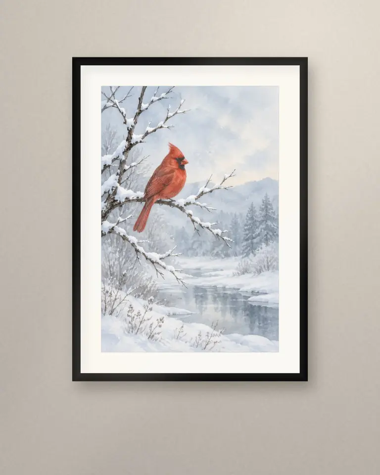 Winter Cardinals Watercolor Prints - Room view 3