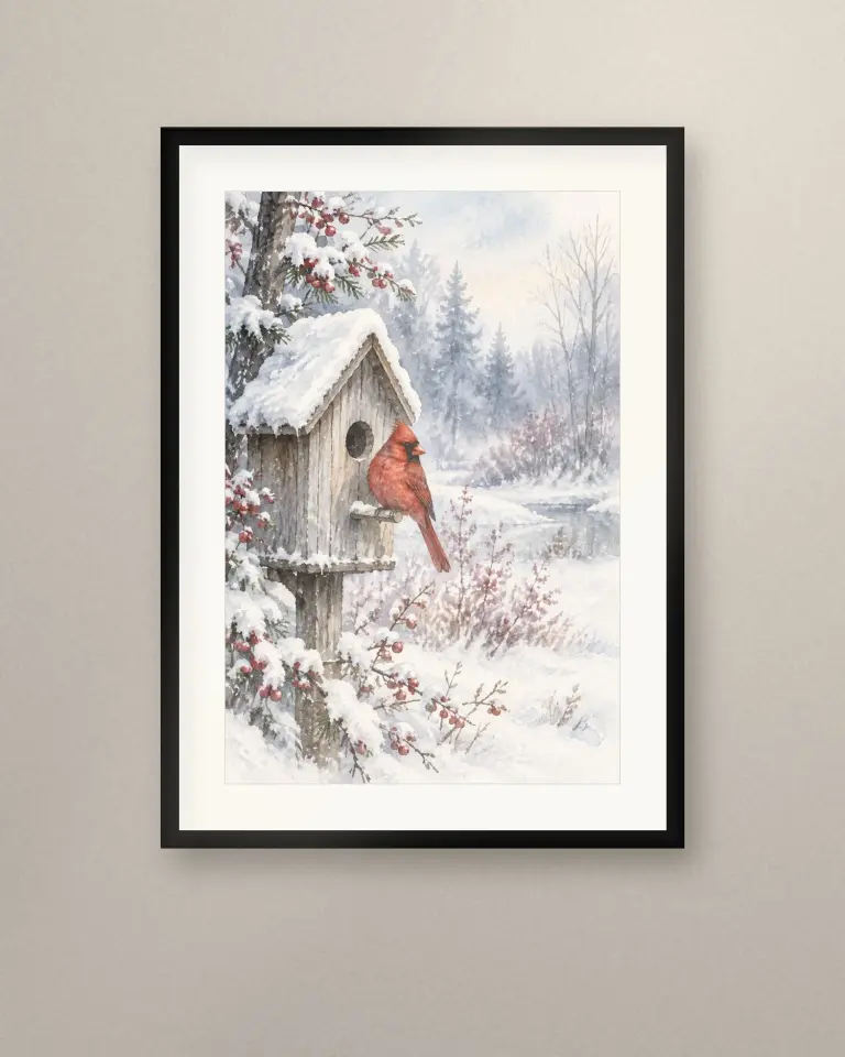 Winter Cardinals Watercolor Prints - Room view 5