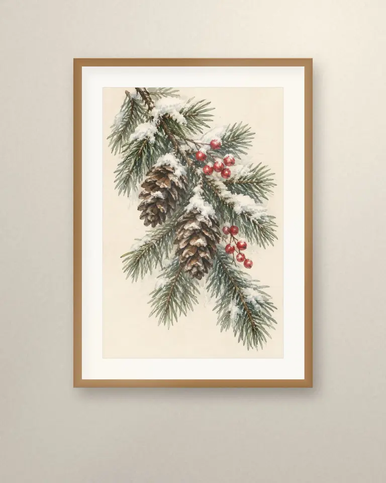 Winter Evergreen Botanical Prints - Room view 3