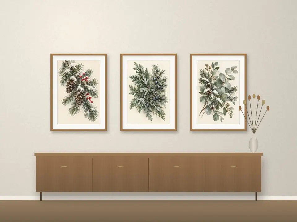 Winter Evergreen Botanical Prints - Room view 2